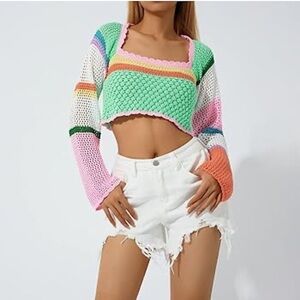 SINCERELY JULES GREEN PINK CROCHET SWEATER